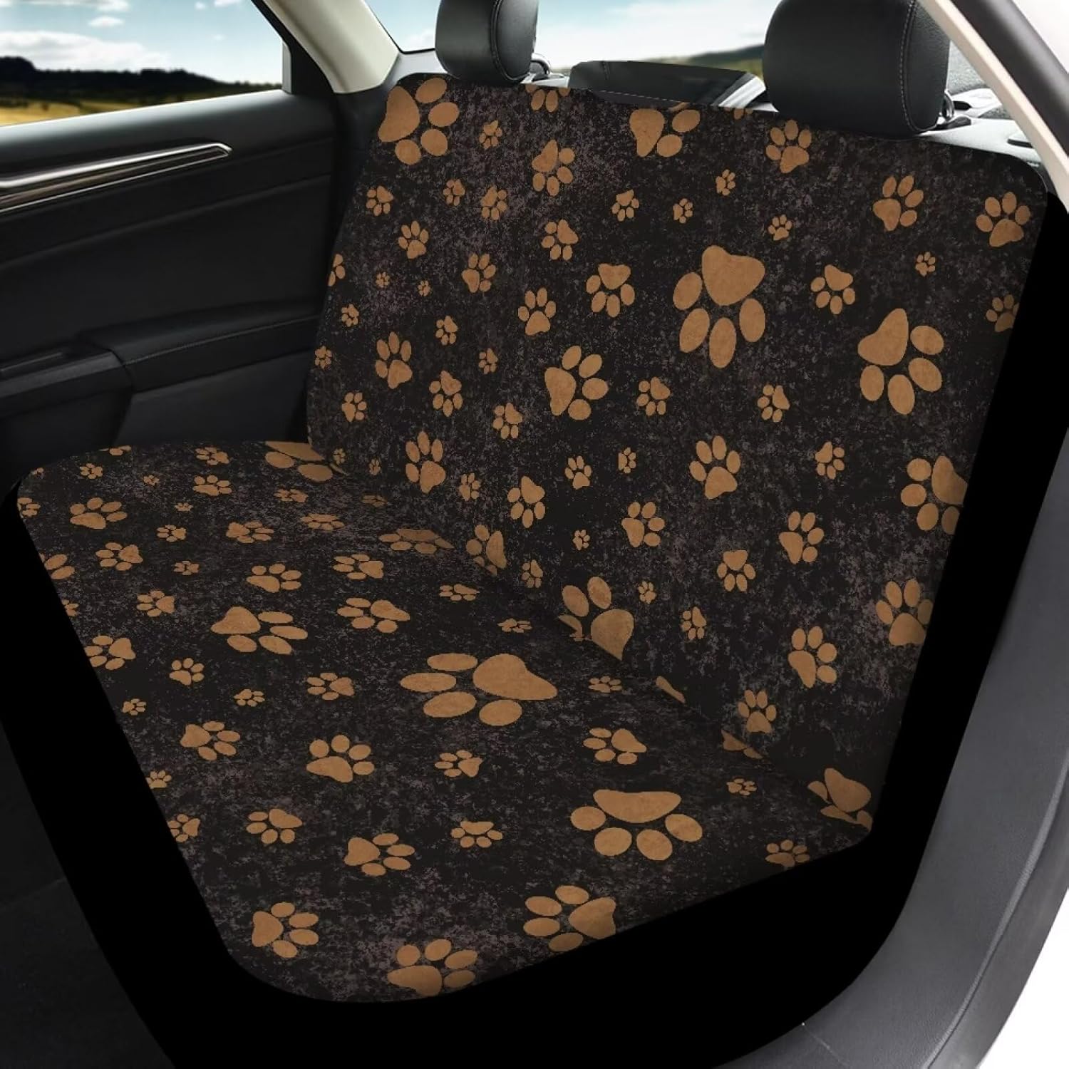 Howilath 4 Pcs Brown Dog Paw Pattern Car Seat Covers Protectors, Full Set of Front Back Auto Seat Accessories for Cars/Sedan/Trucks/Van