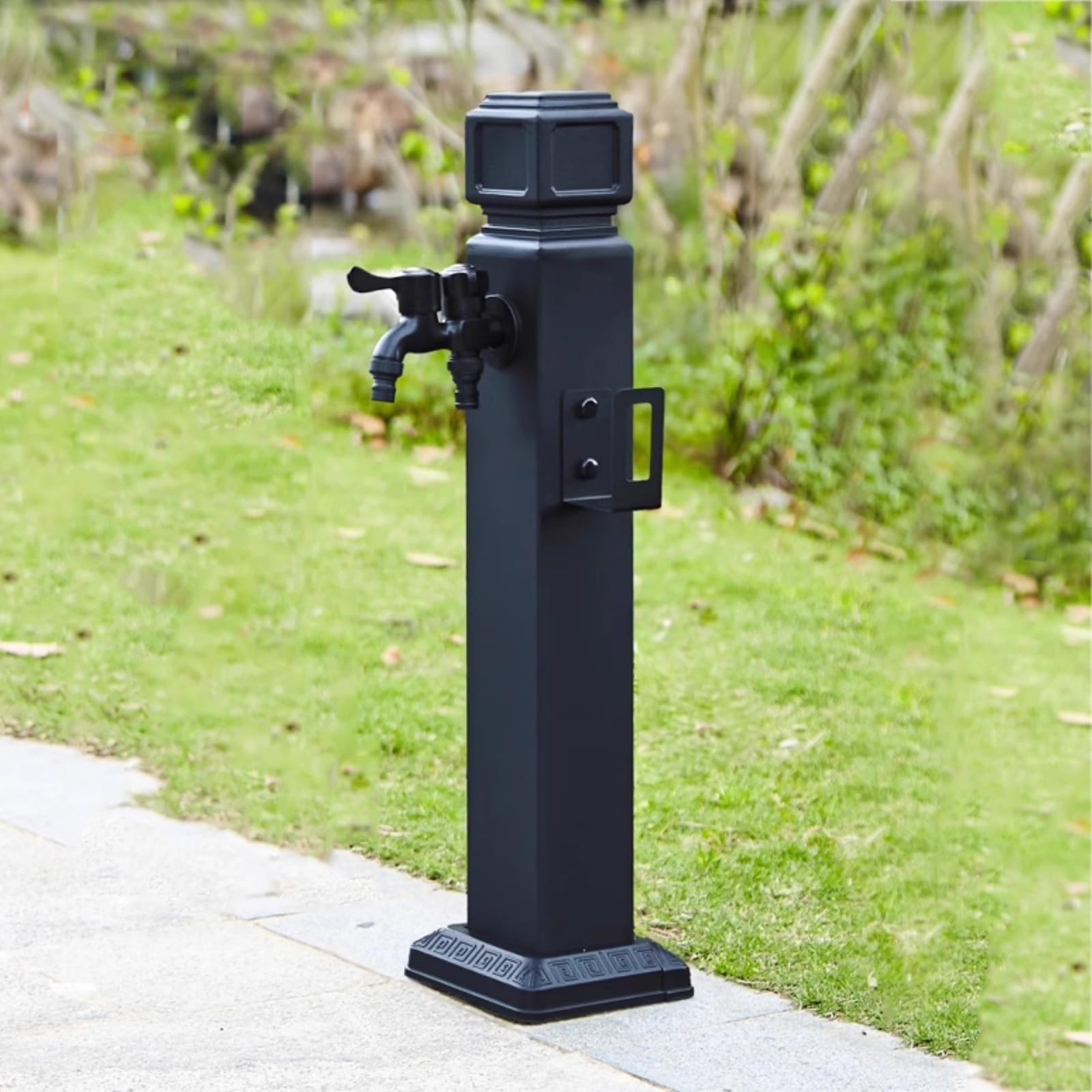 BHGFYXBS Freestanding Outdoor Vertical Square Garden Water Column, Stainless Steel Garden Water Column, Dual Water Inlet