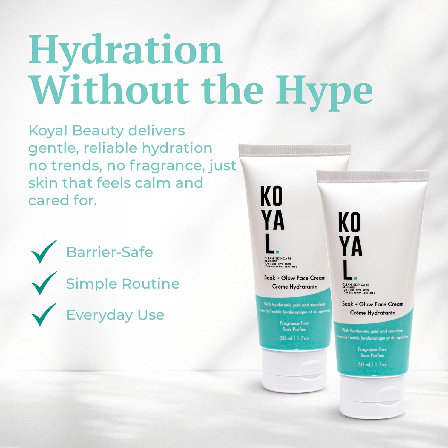 Soak + Glow Face Cream with Hyaluronic Acid and Squalene for Sensitive Skin and Dry Skin