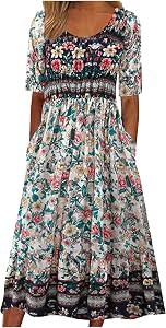 Summer Dresses for Women 2026 Trendy Boho Floral Print Maxi Dress Short Sleeve Tshirt Dress Loose Flowy Long Dresse