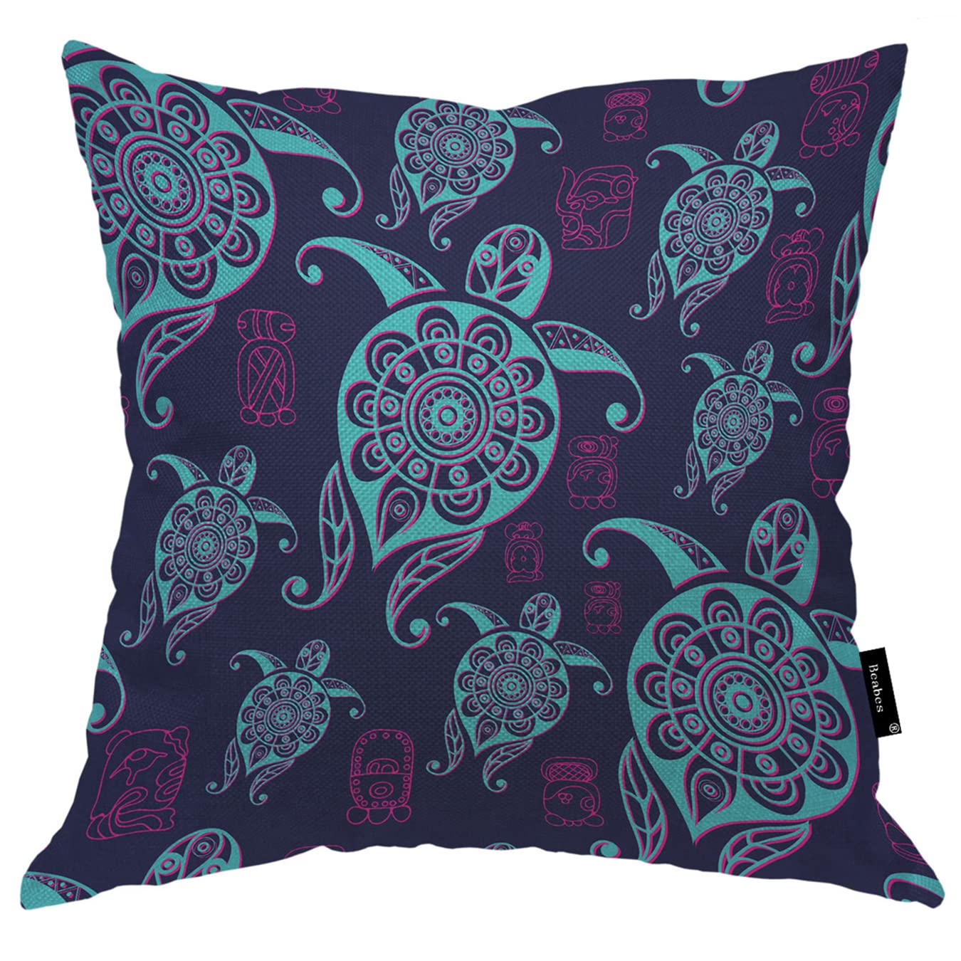 Beabes Throw Pillow Cover 18"X18" Turtle,Bohemian Ocean Sea Turtles Square Pillow Covers Cotton Linen Cushion Case for Home Office School for Men/Women/Boys/Girls