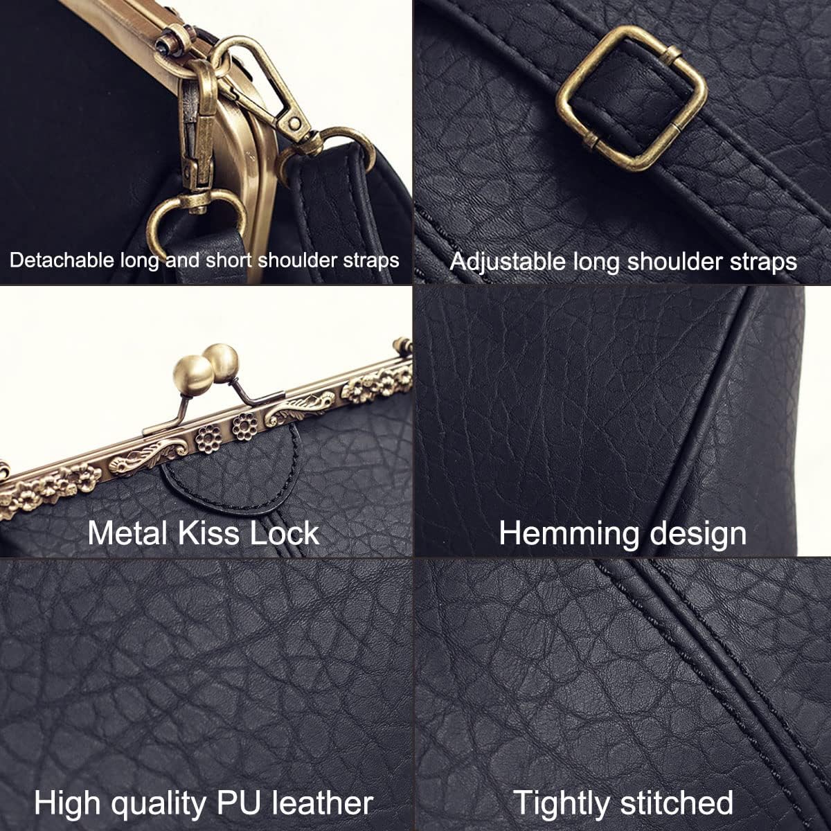 Vintage Hollow Handbag for Women Leather Shoulder Bag Evening Clutch Bag Kiss Lock Closure Crossbody Bag Purse - Image 7