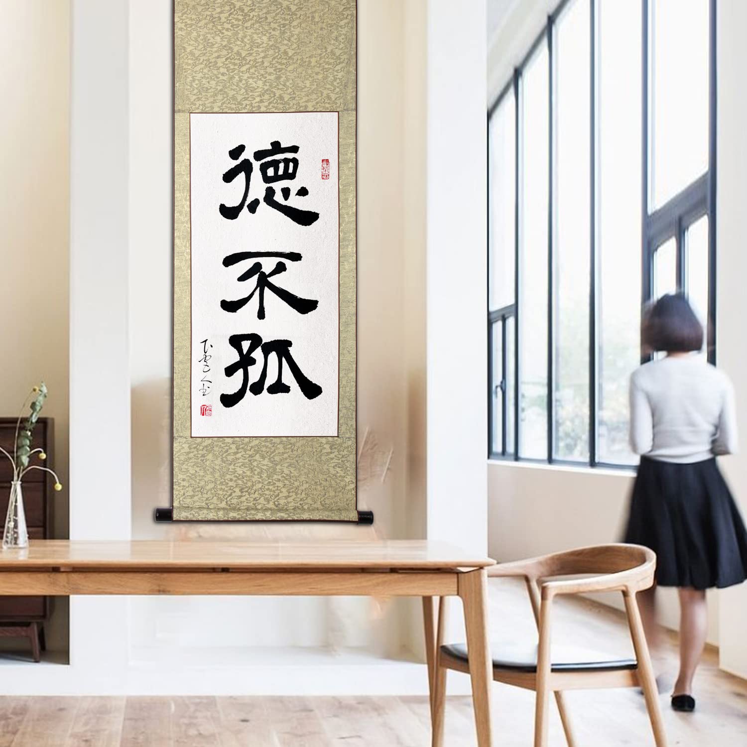 Amazon｜掛軸 掛け軸 おしゃれ 徳不孤 茶掛け 論語 里仁 年中掛け