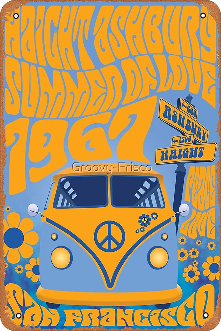 muecddoaHaight Ashbury Summer of Love Poster Metal Tin Sign 8" x 12" Vintage Retro Man Cave Wall Decor.