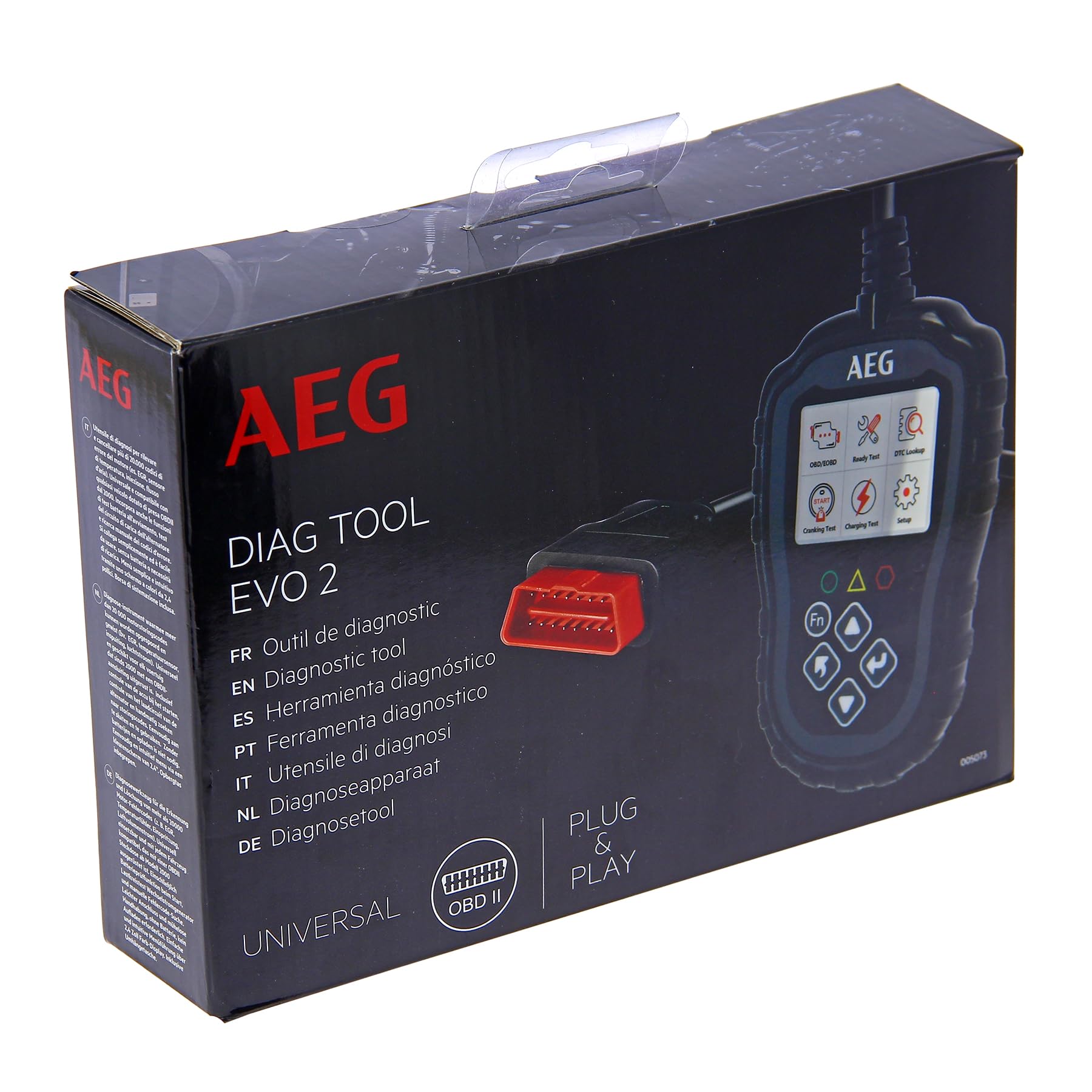 EG 005073 OBD2 Evol 2, 3 Funciones: Lectura, Detalle, borrado de códigos de Falla, análisis de Datos del vehículo, Prueba de batería y Circuito de Carga