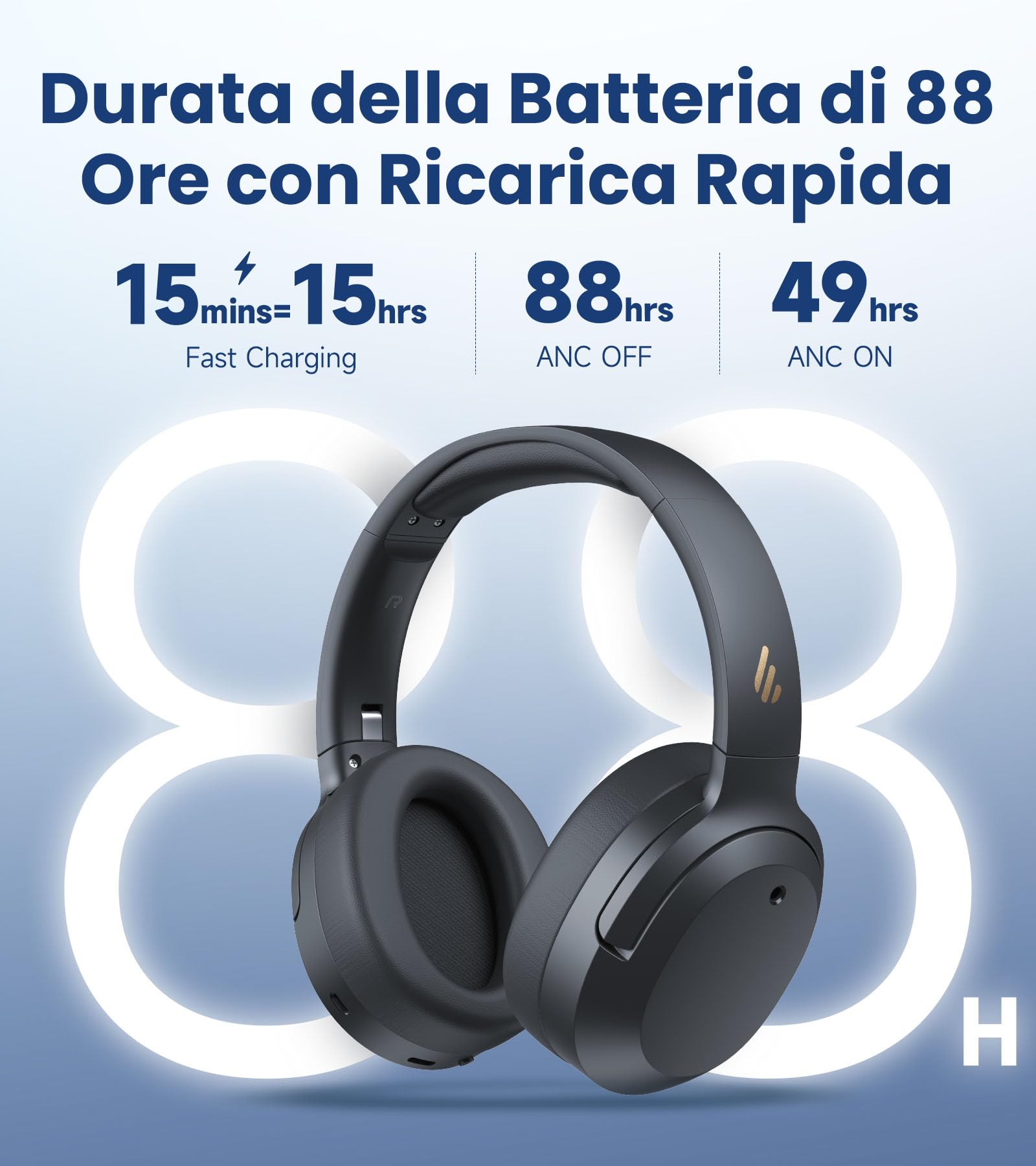 Edifier W820NB Plus Gen 2 Cuffie Wireless Over-Ear con Cancellazione del Rumore, -49 dB ANC, LDAC Hi-Res Audio, Playtime 88 Ore, Suono Spaziale, Chiamate Chiare con IA, Bluetooth 6.1 - Grigio Scuro