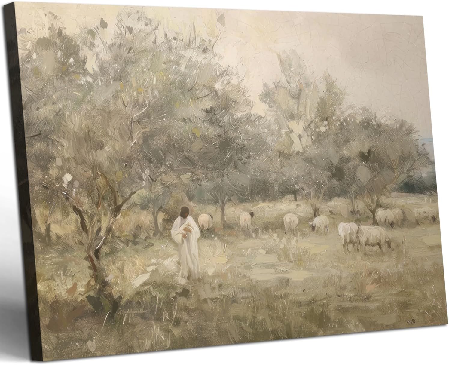 Framed The Good Shepherd Jesus Canvas Wall Art Vintage Jesus with Lamb Poster Print Inspired by Psalm 23 Spiritual Decor for Living Room Prayer Room 16x24 inch Ready to Hang