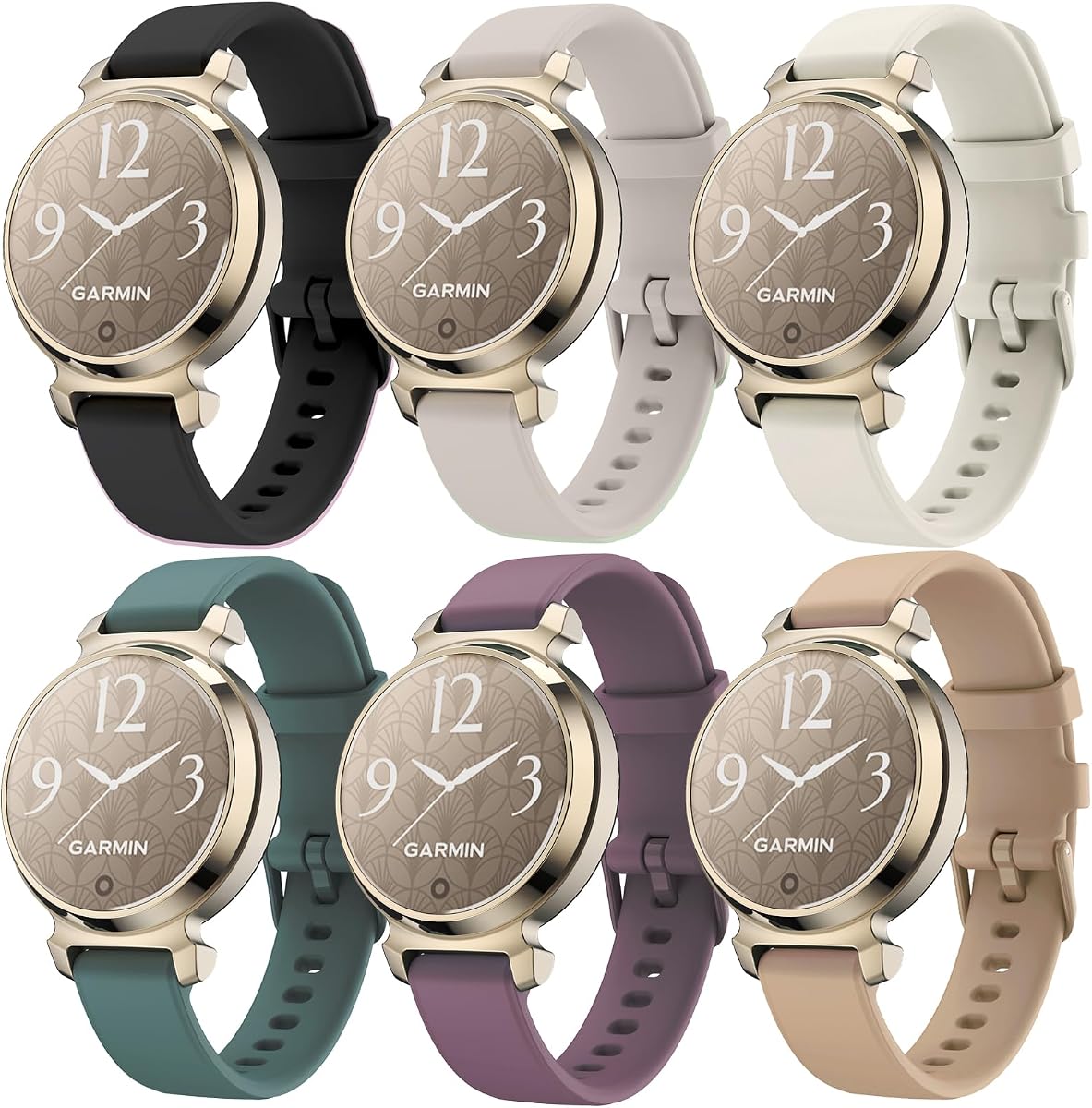 ViCRiOR 6 Pack Watch Bands Compatible with Garmin Lily 2 / Active/Classic Smart Watch, Quick Release Soft Silicone Replacement Women Band Strap for Garmin Lily 2