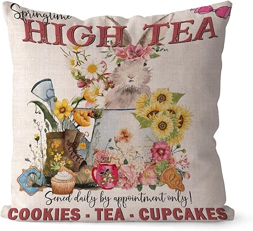 Fundas de almohada de Navidad de granja de 22 x 22 pulgadas vintage conejo flores de primavera huevos de Pascua fundas de almohada decorativas para