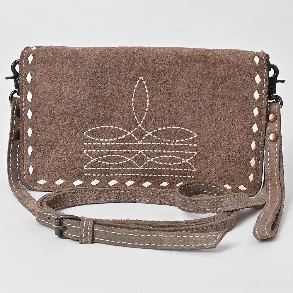 American Darling Western Organizer Bag Handcrafted from Genuine Suede Leather | Boot Stitched Flap, Buckstitch Trim & YKK Zipper