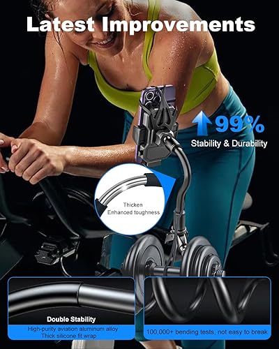 Miniatura 3 de Kolasels Soporte flexible para teléfono para bicicleta de ejercicio para interiores con doble protección para teléfono, clip para manillar de