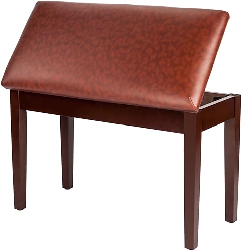 Miniatura 12 de Bonnlo Banco de piano de madera doble/dúo con almacenamiento y cojín grueso, acolchado de piel sintética, asiento para piano para artista