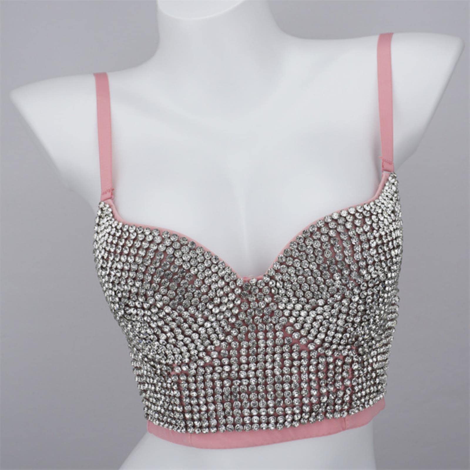 YOND Sexy Carnival Women Tank Tops Beading Quality Party Corset Woman Bra Chest Binder Club y2k Crop Top Ladies Clothes Camis-4-pink, CN M-36