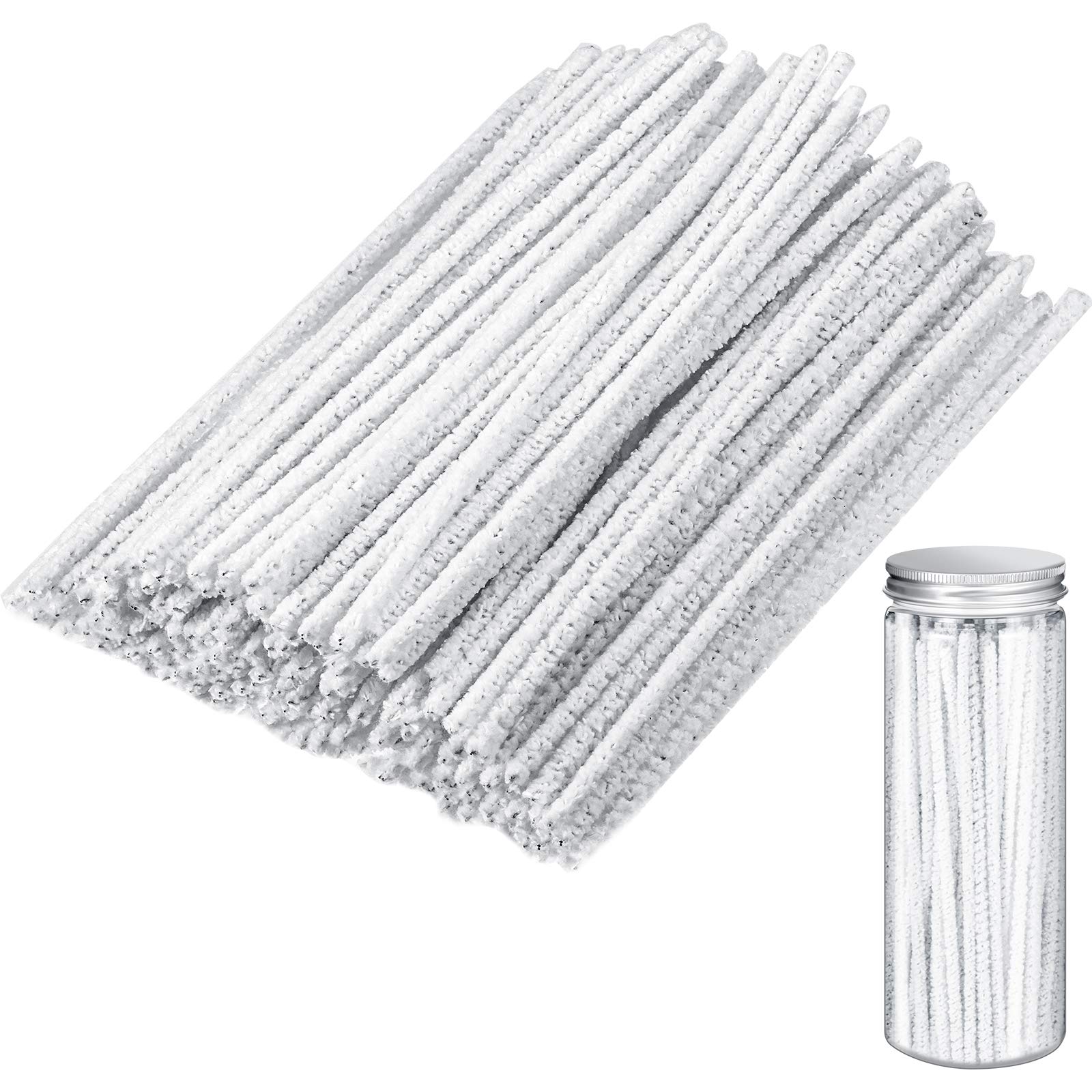 Patelai 150 Pieces 6 Inch Long Soft Pipe Cleaners Long Chenille Stems Twistable Cleaners with Storage Box for Removing Dirty Cleaning Glass Ceramic(White)
