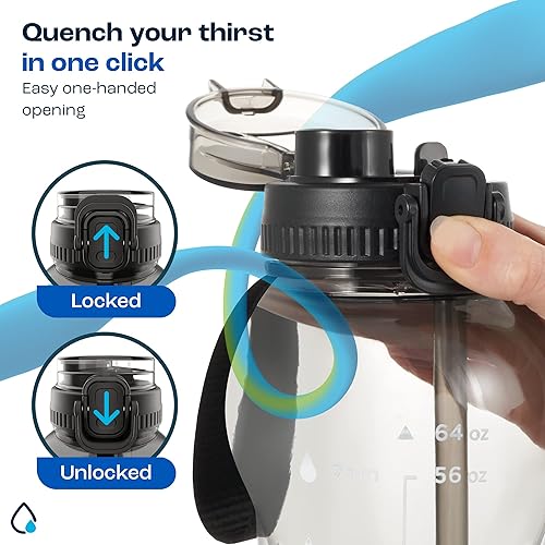 Miniatura 6 de AQUAFIT Botellas de agua de 64 onzas  Botella de agua con marcador de tiempo de 64 onzas  Botella de agua de medio galón con pajilla, botella de