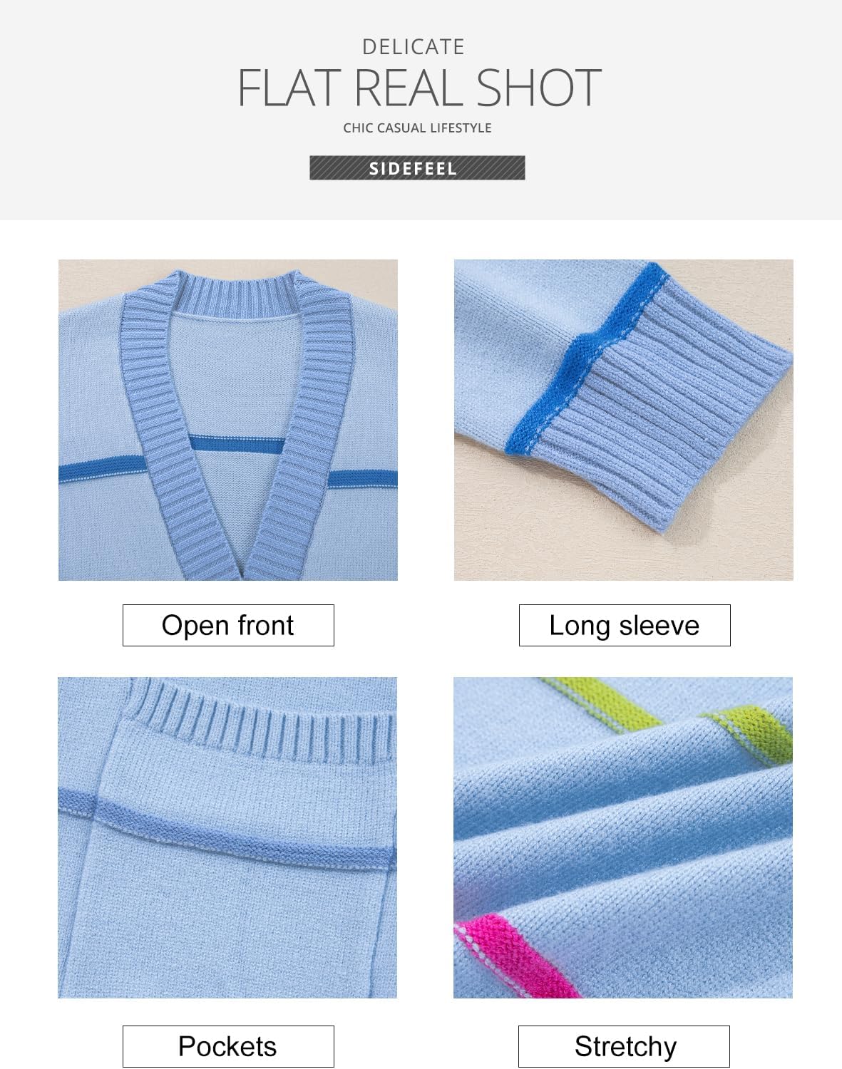 Sidefeel Cardigan Sweaters for Women Lightweight Striped 2025 Long Sleeve Open Front Loose Knit Sweaters Clothes - Image 8