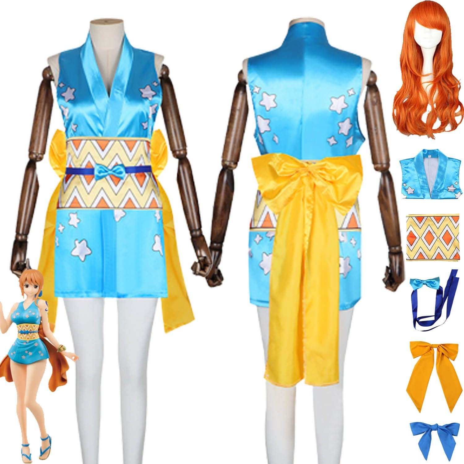 Anime One Piece Wano Country Nami Cosplay Costume Tenue Monkey D. Luffy Jeu de Rôle Uniforme Ensemble Complet Halloween Carnaval Fête Habiller avec Perruque pour Femmes