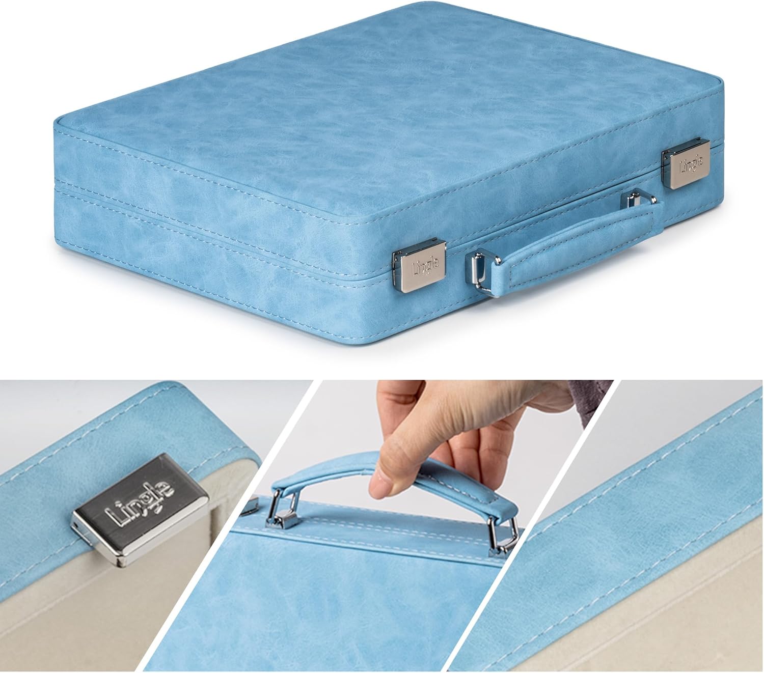 Rummy Game Set, 2-4 Players with 106 Rummy Tiles and 4 Racks, Rummy Travel Game Set with Faux Leather Case, Fun Family Classic Board Games (Blue)