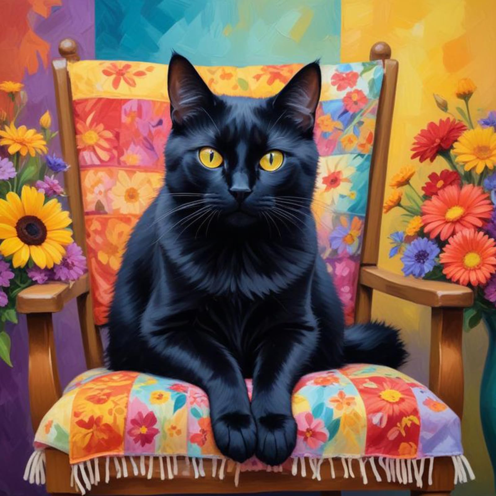 RICUVED Black Cat Diamond Painting Kits, 5D Animal Diamond Art Painting Kits for Adults Full Drill Crystal Picture Art Kits for Beginners for Home 11.8x11.8 in