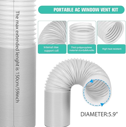 Miniatura 4 de Nihoney Kit de ventilación de ventana de CA portátil con manguera de escape de 5.9 pulgadas, kit de sellado de ventana de aire acondicionado