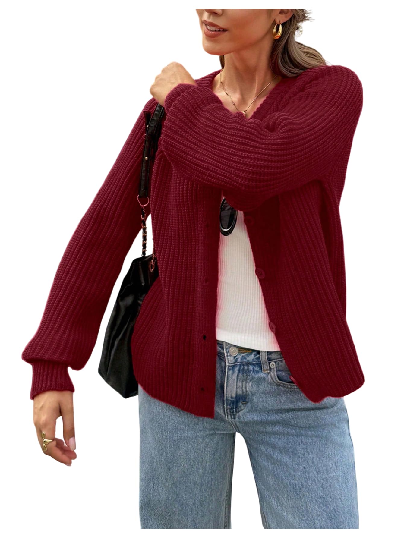 SOLY HUX Womens Chunky Knit Button Up Cardigans Crew Neck Long Sleeve Fall Sweater Outerwear