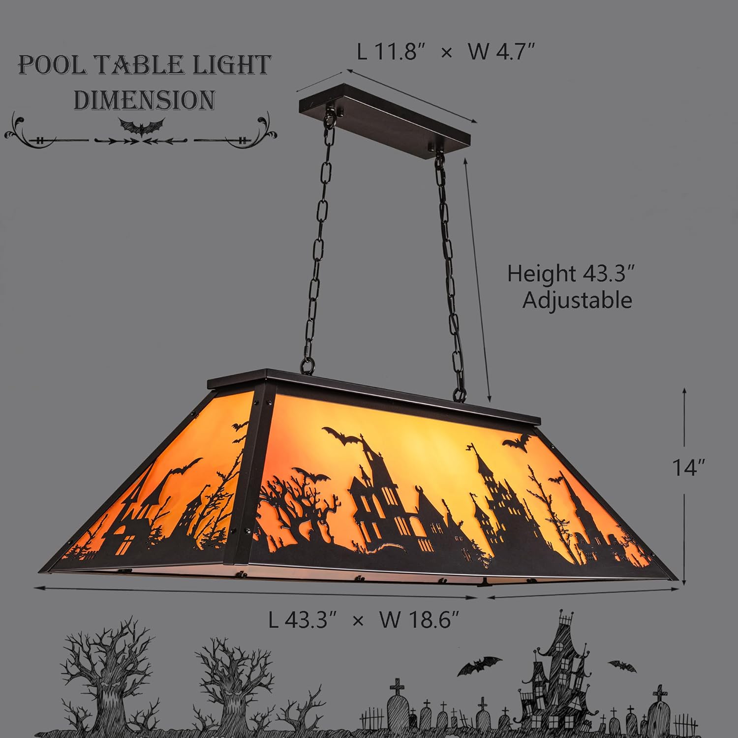 TOCHIC 3 Lights Pool Table Lights 43.3'' Tiffany Billiard Lights for 7' 8' 9' Pool Table, Vintage Billiard Pool Table Light Hanging for Billiards Room, Game Room, Men's Cave