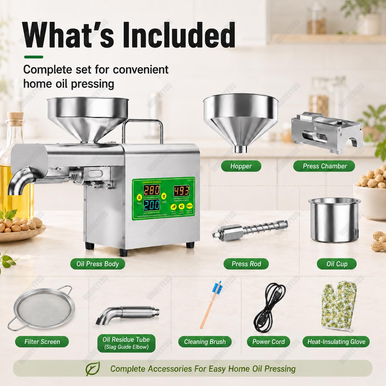 Presse à Huile électrique 1500W–Double Mode de Pressage à Froid et à Chaud–Construction en Acier Inoxydable de Qualité Alimentaire Pour Une Extraction D'huile Saine et Pure,110V/220V