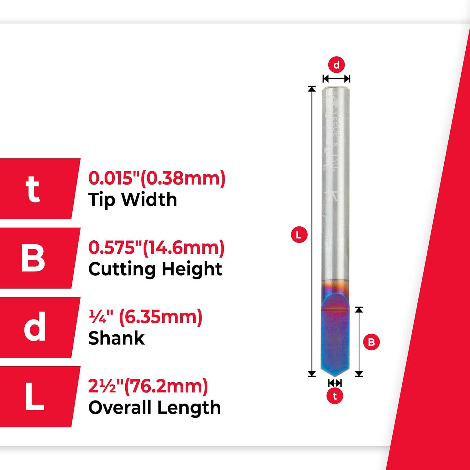Amana Tool Spektra Extreme Tool Life Coated Solid Carbide Signmaking and Engraving Router Bit, 45606-K, 120 Degree Engraving 0.015 Tip Width x 1/4 Shank x 2-1/2 Inch Long