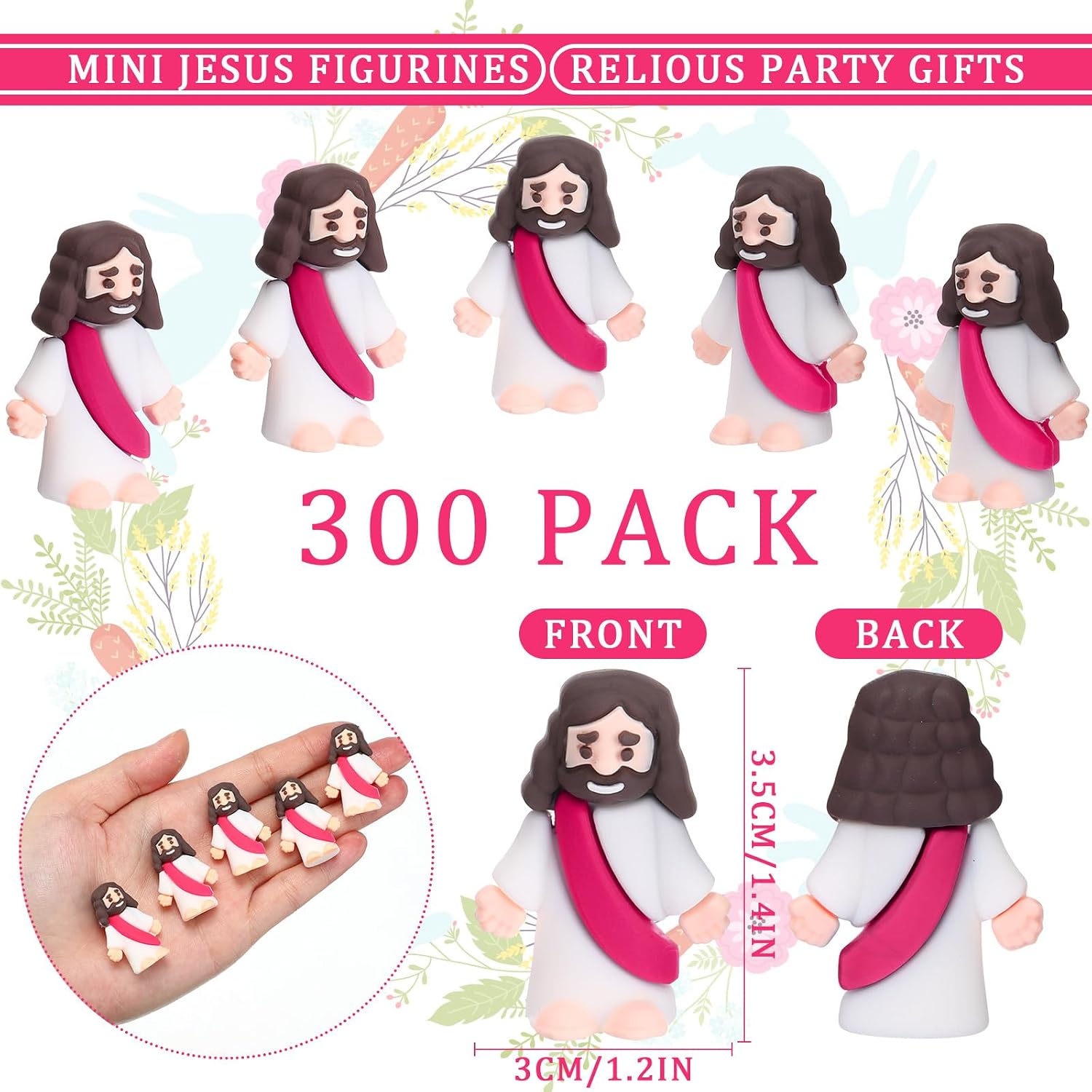 Barydat 300 Pcs Mini Jesus Figures Bulk Halloween Party Favors, Raspberry image 2