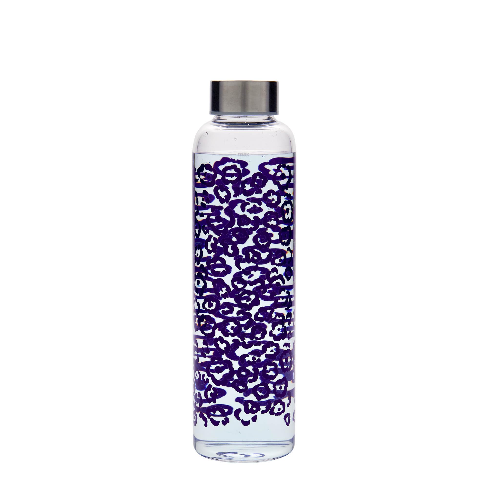 Borraccia Perseus viola fiori 500 ml in vetro trasparente con coperchio in metallo, set da 6 pezzi