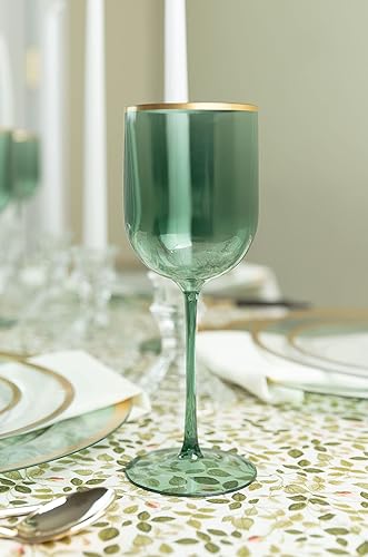 Miniatura 4 de PLASTICPRO Juego de 10 copas de vino de plástico con borde dorado, copas de vino de plástico duro en el tallo de 12 onzas