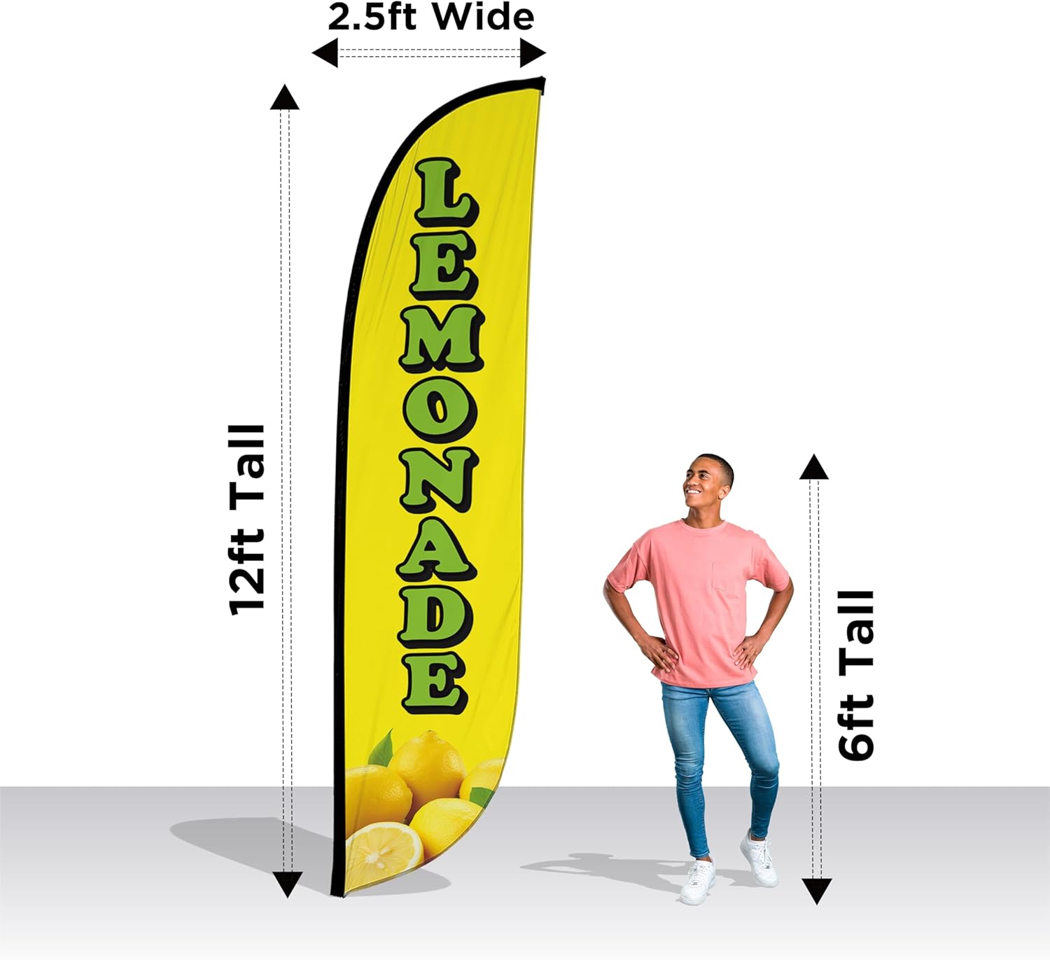 LookOurWay Feather Flag Banner - 12 Feet Tall Advertising Flags for Outdoor Business and Events Promotion - Swooper Flag Only - Juice Flag - Lemonade Yellow (10M1200616)