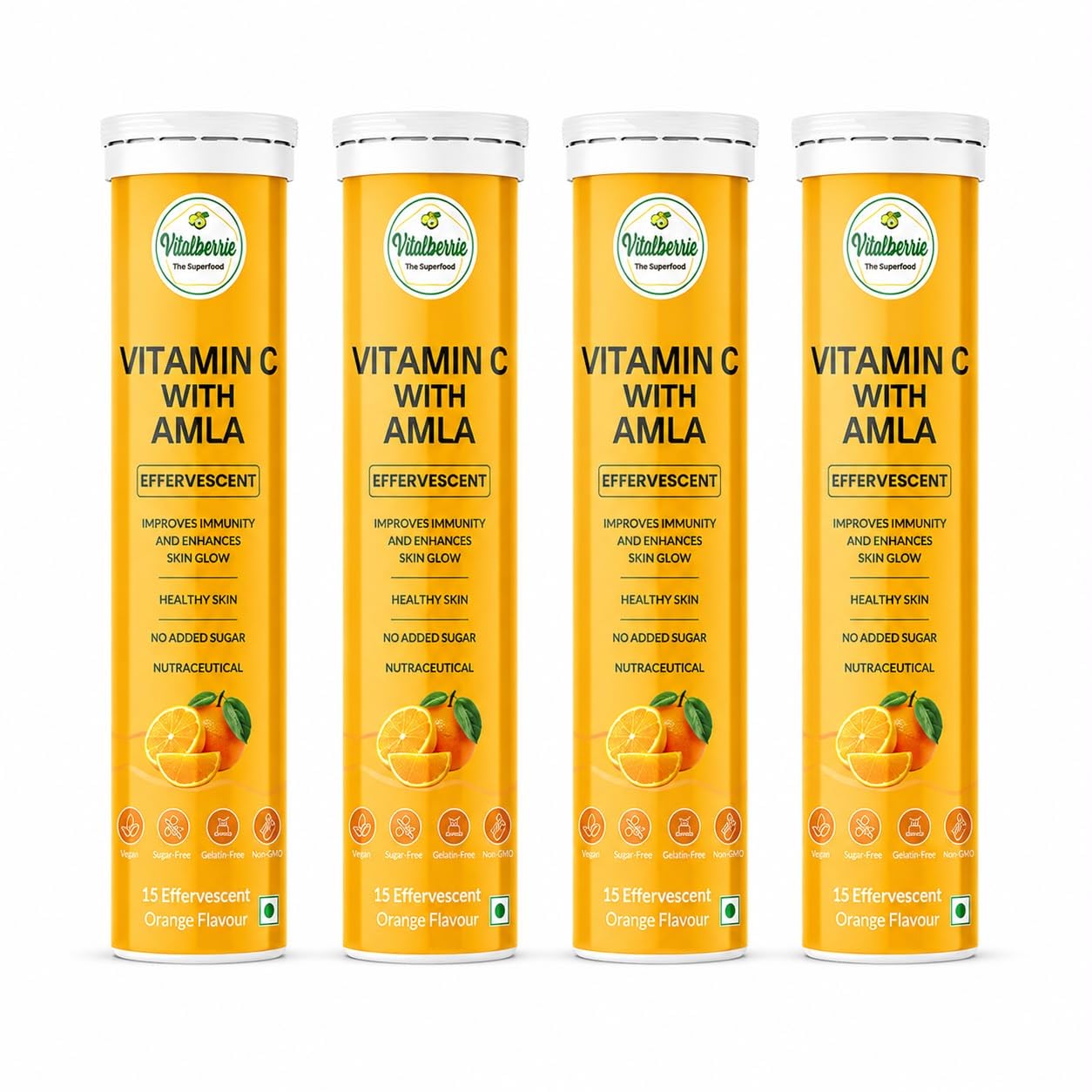 Vital-berrie | Vitamin C Amla Effervescent Tablets | Orange Flavour | Vitamin C Supplement with Amla Extract | Fast Dissolving Fizzy Tablets | Vegetarian | 60 Effervescent Tablets | Pack of 4-image-3