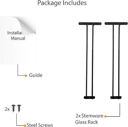 Miniatura 6 de Wallniture Brix - Soporte para copas de vino debajo del gabinete, organización y almacenamiento para decoración de cocina, hierro negro de 17