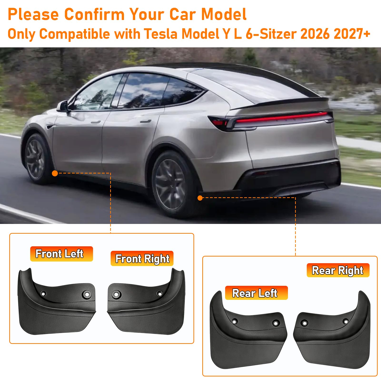 TTCR-II Ochrona błotników do Tesla Model Y 2019-2025, 4 szt., kompatybilne z klipsami