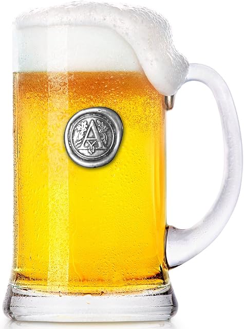 English Pewter Company 1 Pint Monogram Initial Beer Mug Glass Tankard - Personalised with Your Choice of Initial (A) [MON001]