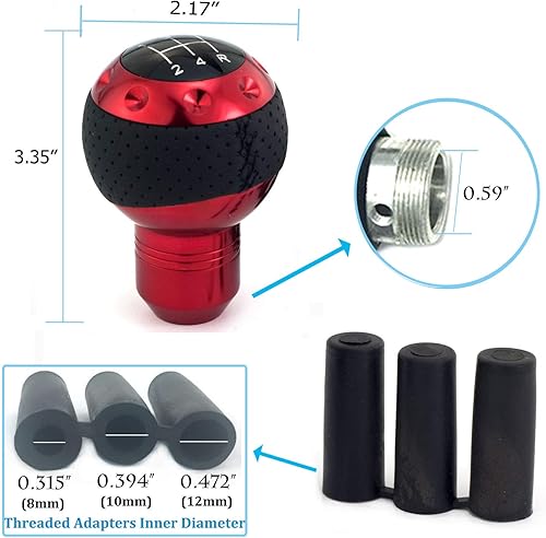 Miniatura 2 de Pomo de palanca de cambios de 5 velocidades, mango manual de aluminio cubierto de cuero para la mayoría de transmisiones MT, color rojo