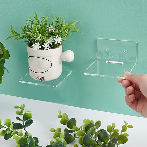 Miniatura 6 de PH PandaHall 4 estantes de pared, estantes flotantes de acrílico, pequeños estantes transparentes, estantes colgantes adhesivos para figuras