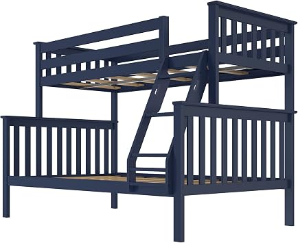 Plank+Beam Classic Wooden Bunk Bed Twin Over Full Size, Platform Bed Frame with Bunk Bed Ladder and Wood Slats for Adult, Space Saving Bed, Easy to Assemble, No Box Spring Needed, Blue