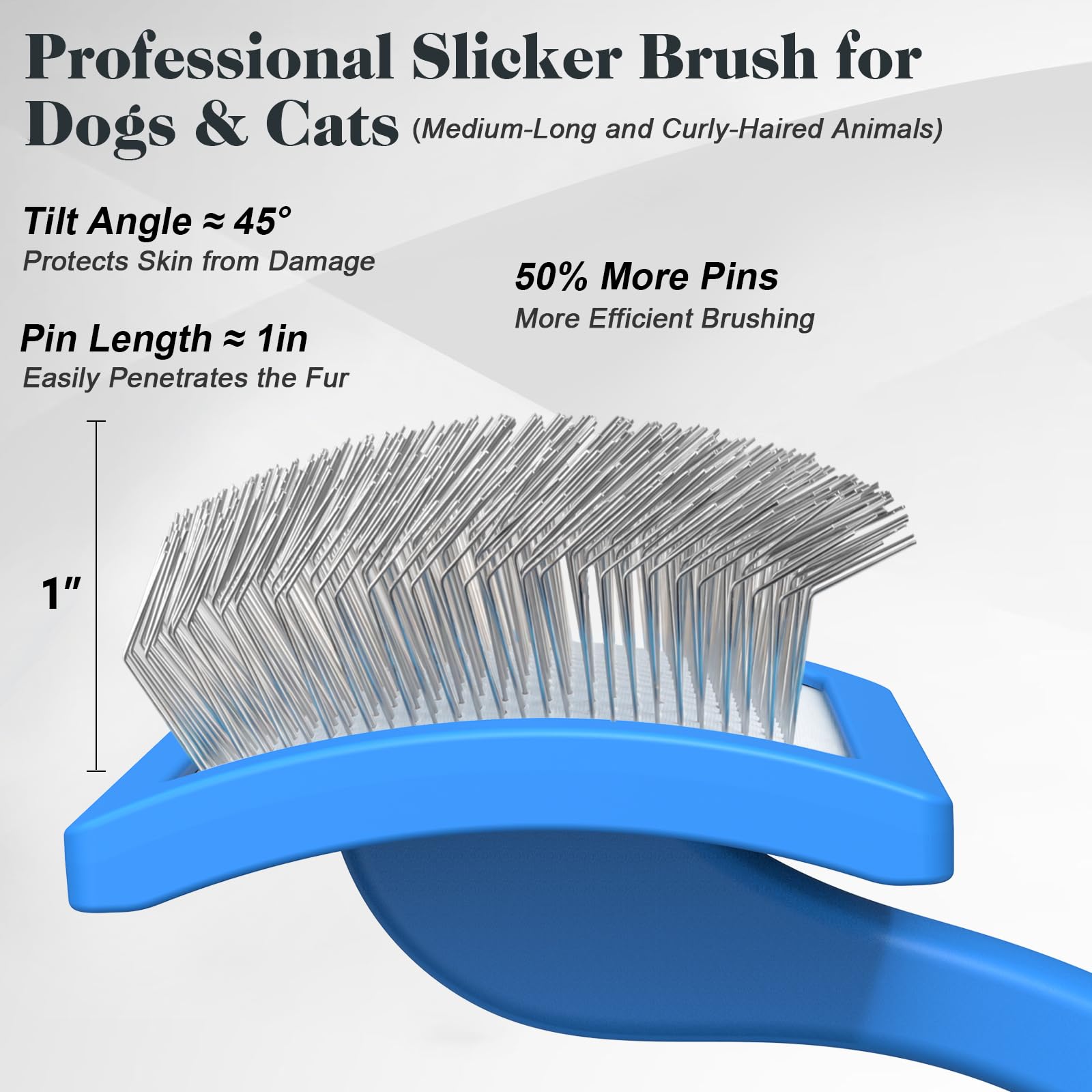2PCS Slicker Brush for Dogs & Pet Comb,Professional Dog Grooming Brush (Goldendoodles,Poodles,Labradoodles) with Extra Long Pins to Effectively Remove Tangles, Knots and Mats (Blue, Large) - image 3