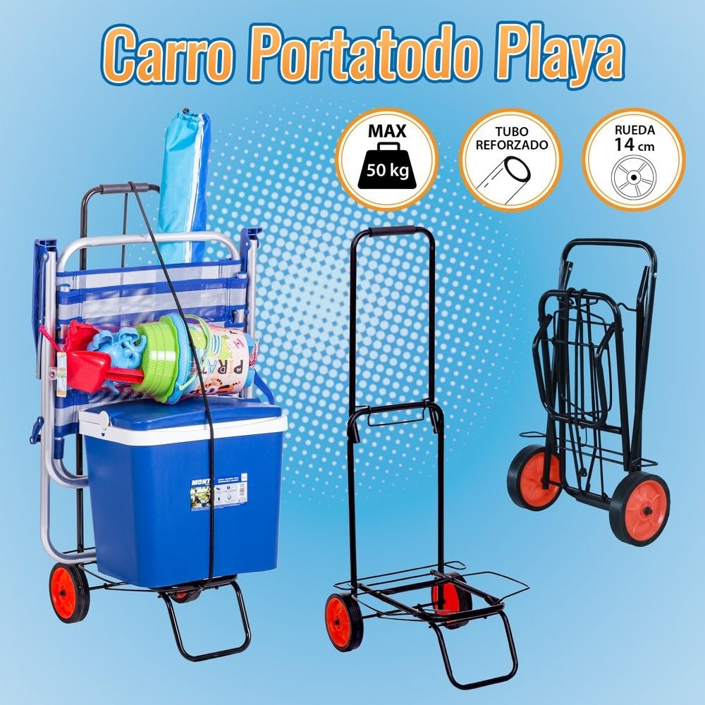 LOLAhome Carro Playa portasillas y portatodo Plegable de Acero Negro de 34x45x100 cm