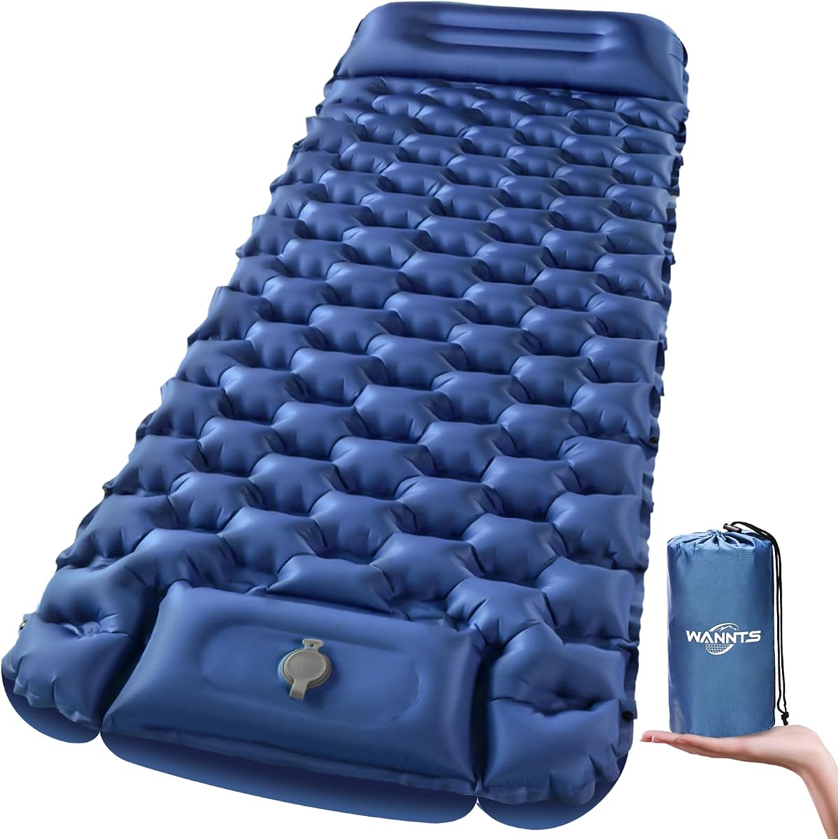 WANNTS Sleeping Pad, Ultralight Inflatable Sleeping Pad for Camping, Built-in Pump, Ultimate for Hiking - Airpad, Carry Bag,-Compact & Lightweight Camping pad(Blue) | Lightweight Inflatable Sleeping Airpad, Compact Camping Pad Equipped with Carry Bag, Ultimate for Hiking, Blue