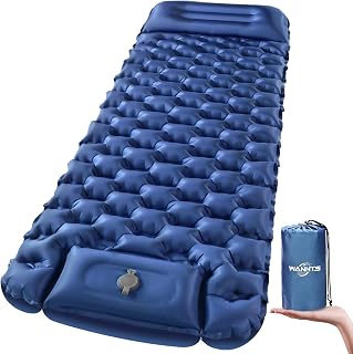 WANNTS Ultralight Inflatable Sleeping Pad with Built-in Foot Pump for Camping Hiking - Compact 75x25", Waterproof, 30oz (Blue)