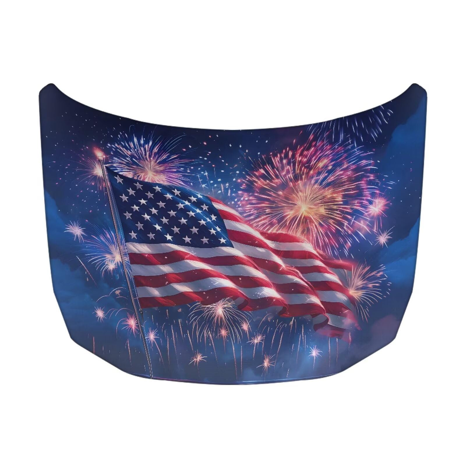 American Flag Fireworks Car Hood Cover Protector 59×39 Inch Auto Hood Wrap Blankets Stretchable Waterproof Sun Proof Auto Patriotic Decorations for Sedans SUV Trucks