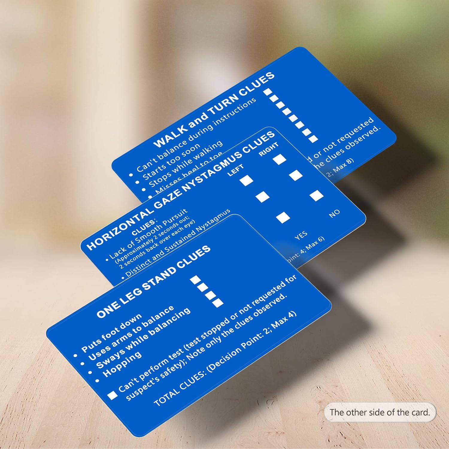 12PCS/4 SET SFST/HGN Checklist Cards, Metal Standardized Field Sobriety Test Instruction Card Walk and Turn, HGN, One Leg Stand Cards for Law Enforcement (BLUE)