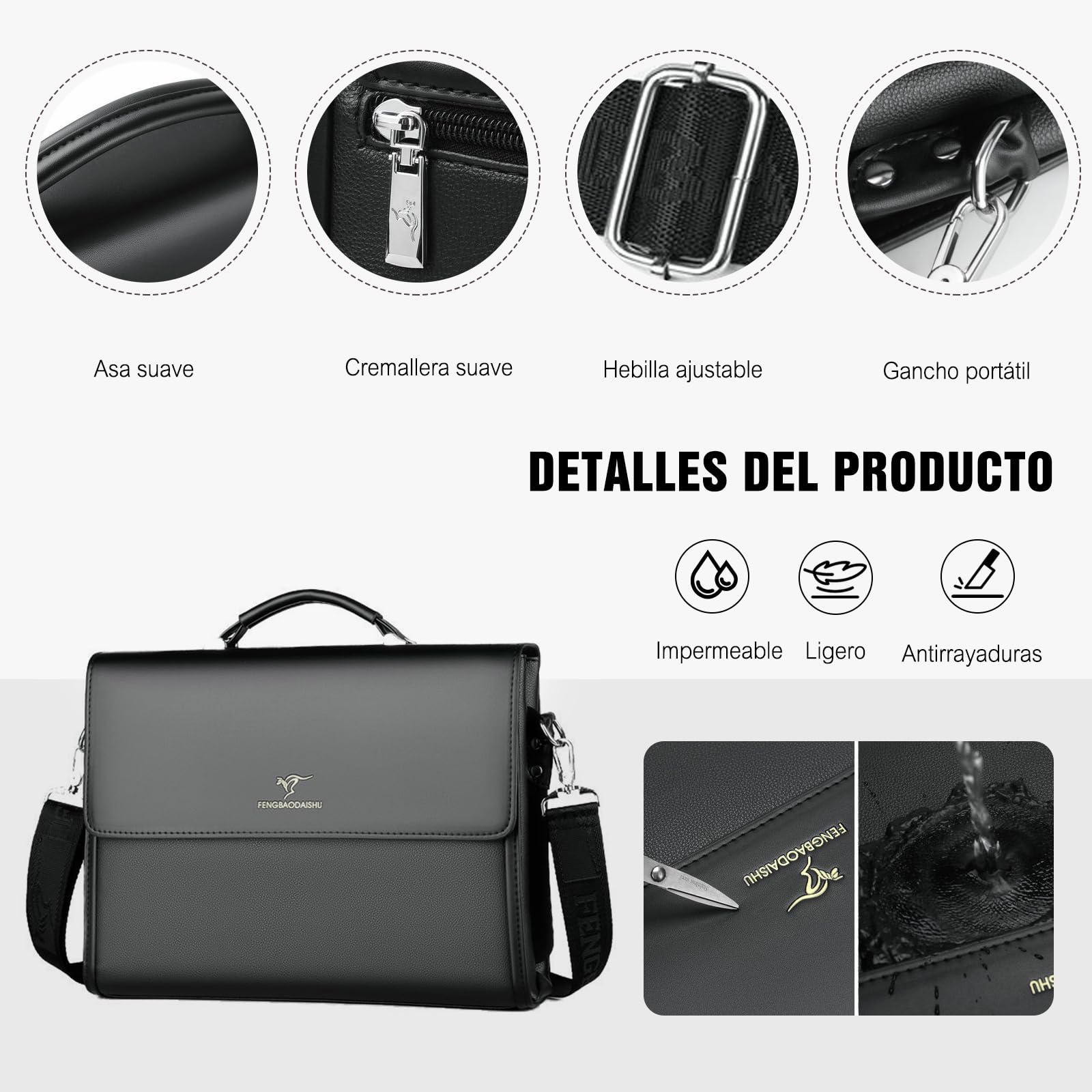 FANDARE Cartera mensajero retro para hombre, gran capacidad con múltiples bolsillos de cuero PU para portátil, bandolera para oficina, viajes y trabajo para profesionales y hombres de negocios