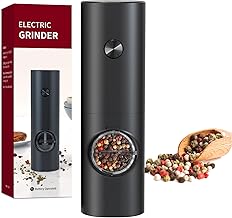 CIRCLE JOY Electric Pepper Grinder Battery Operated Spice Mill with White LED Light, 70ml Capacity and Adjustable Thickness, Black