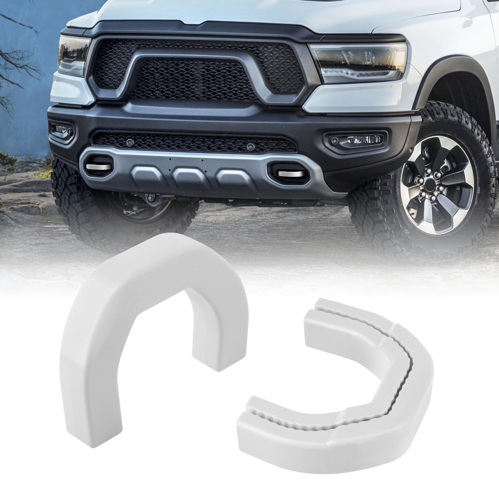Front Tow Hooks Covers Hitch Cover customized Car Tow Hooks Compatible with RAM 1500 Accessories 2019-2025|White (Not Fit for RAM 1500 Classic,Warlock,RAM 2500,RAM 3500)