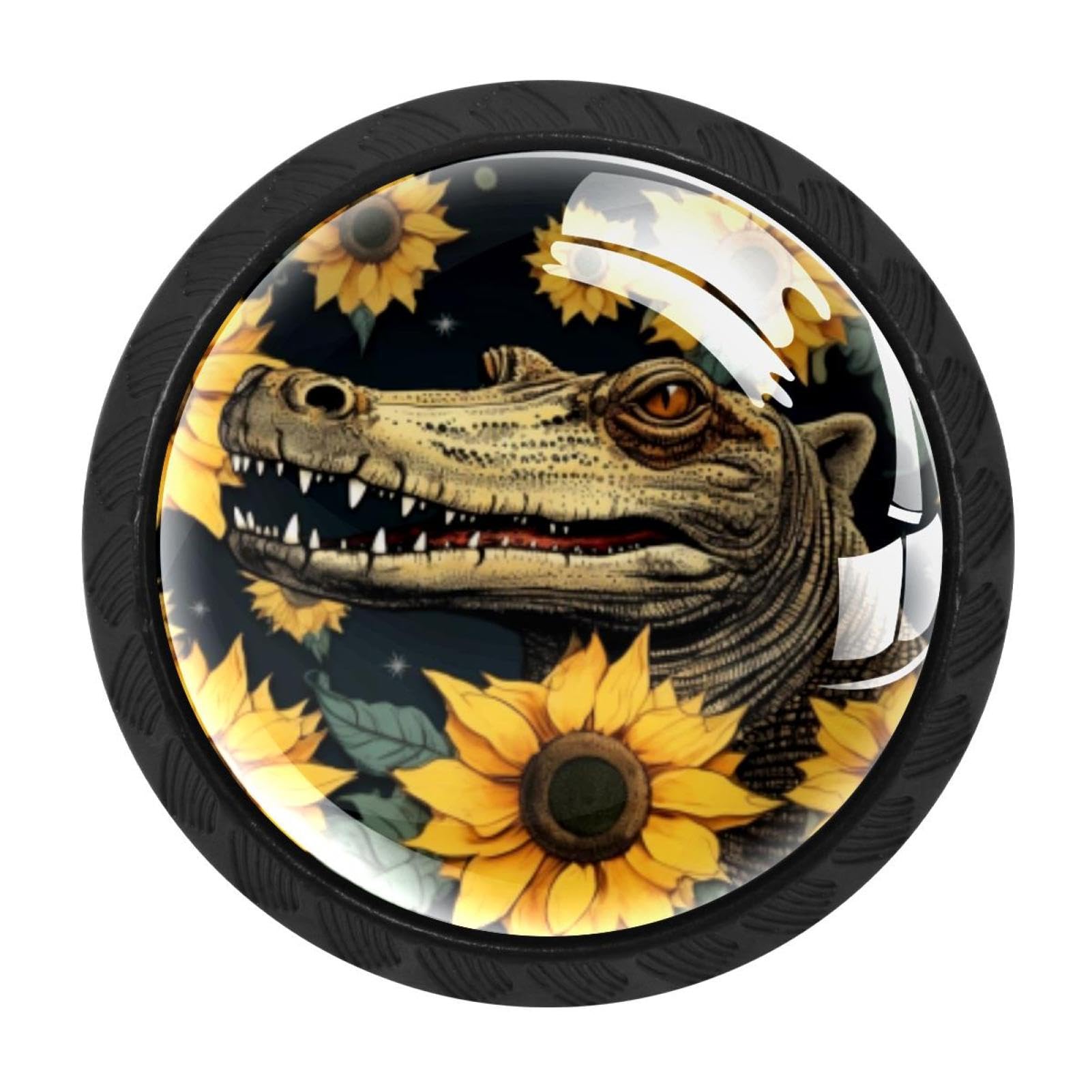 CHENZZZZ 4 Pack Black Crocodile Starry Sunflower Cabinet Pulls with Screws, Kitchen Cabinet Knobs Hardware