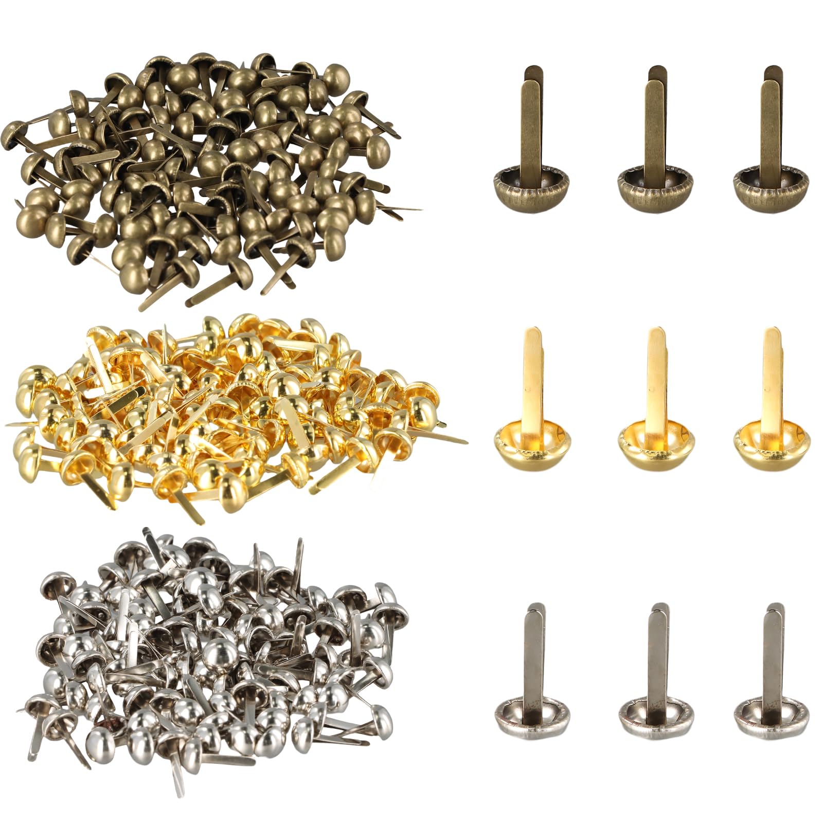 Pack of 300 Pattern Bag Clips, Mini Brads, Round Head Clips, Metal Pattern Clips, Pattern Bag Clips, for School, Office, Paper, Scrapbooking, Crafts, DIY (8 x 13 mm)